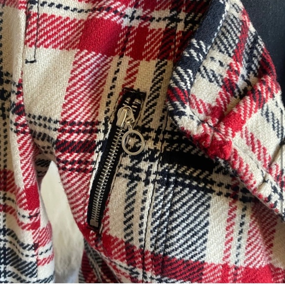 Express Wool Blend Red Plaid Belted Biker Jacket - Picture 6 of 10